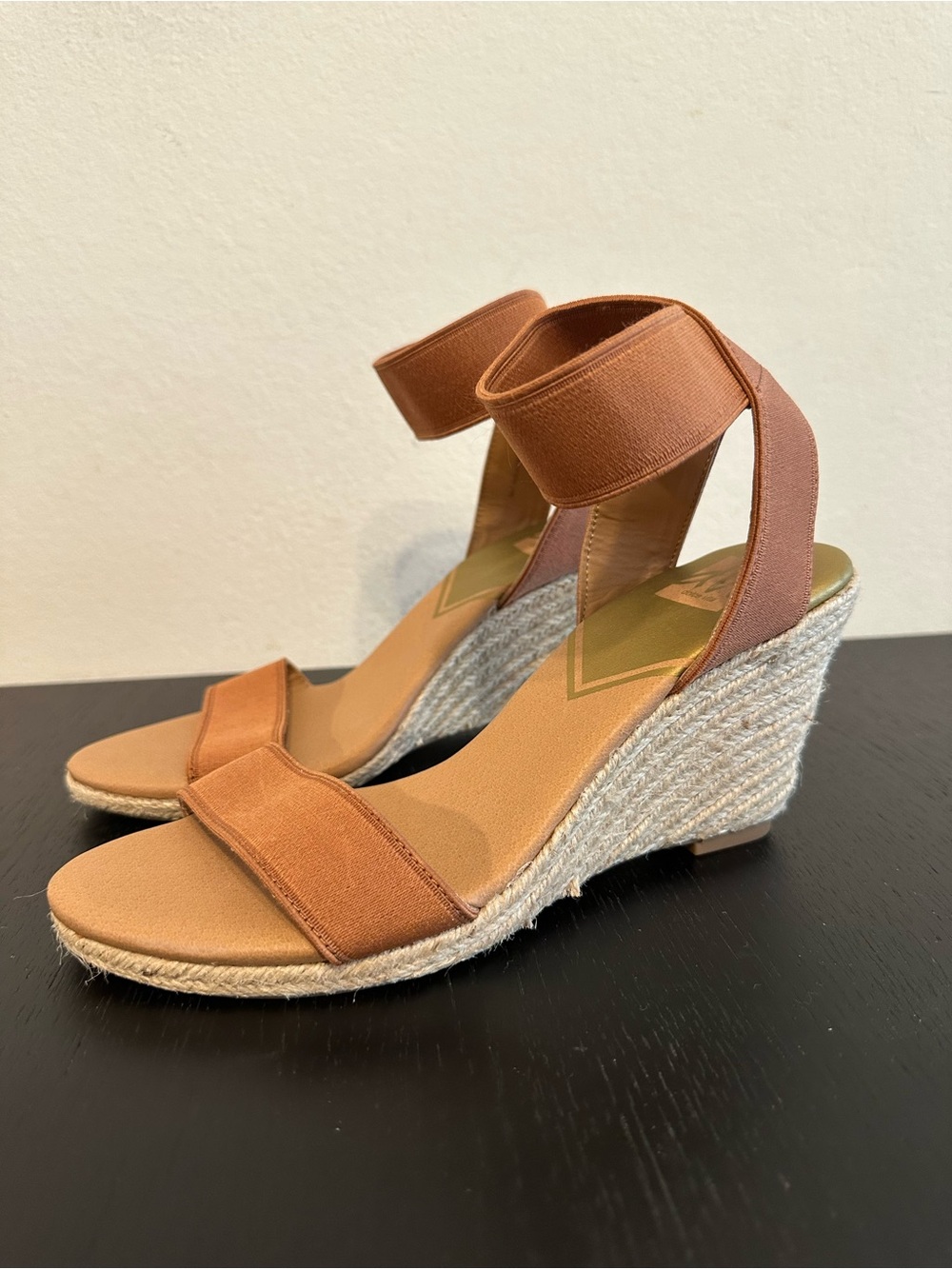 Espadrille Wedge Sandals in Tan with Ankle Strap Size 7